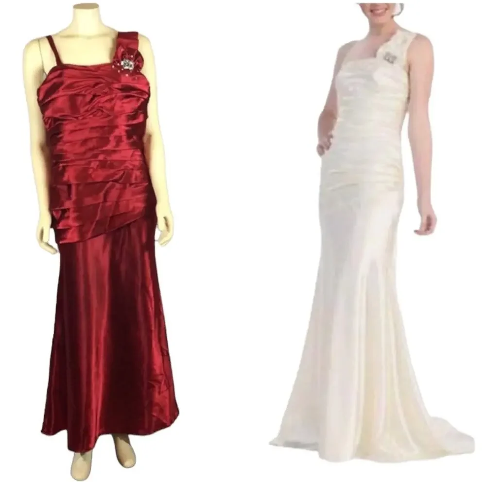 NWT Cindy Collection style 1230 in red sleeveless ruched jewelled size 2 XL